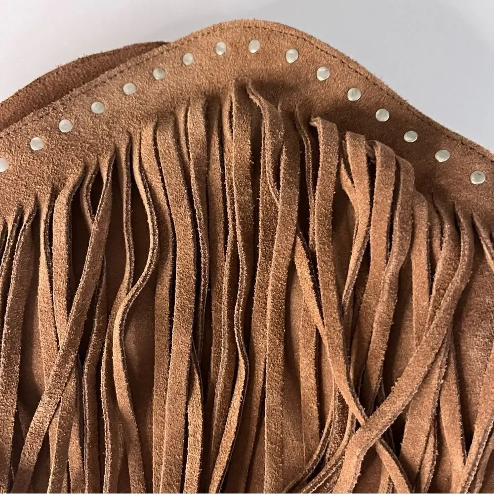 Free People Wayne Fringe Suede Over The‎ Knee Leather Western Boots Brown 6 NIB